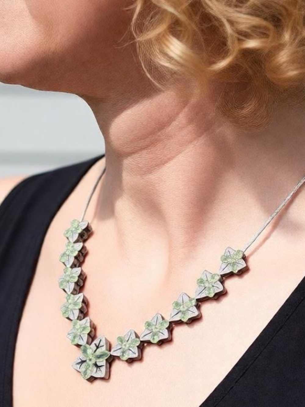 Sterling Silver & Genuine Peridot Butterfly/Leaf Statement Necklace